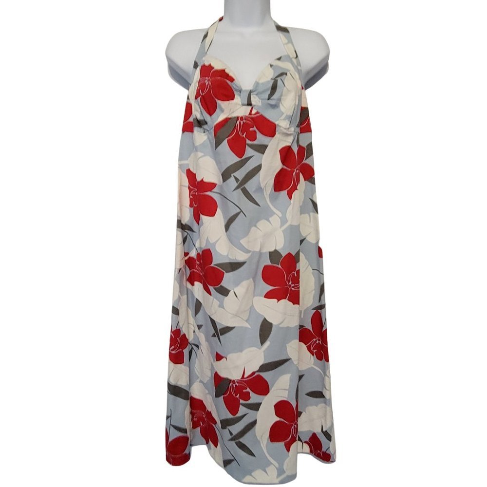 Tommy Bahama Sleeveless Halter Sweetheart Neck Blue Multi Floral Dress Size 12